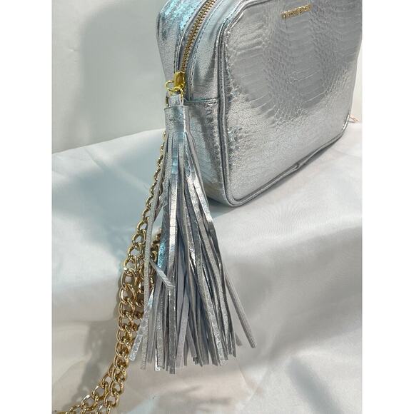 3/$20 Victoria's Secret Faux Snakeskin Crossbody Purse Chain Strap Silver - Picture 4 of 12